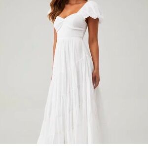 Free people Sun drenched White Puff-Sleeve sweetheart neck cotton Maxi Dress